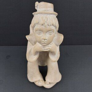 Austin Productions Child Figurine 1980s Big Eye Boy Sculpture 9" Tall Durastone